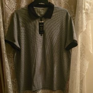New Haggar Men's Size XXL Premium Classic Black White Houndstooth Polo Shirt